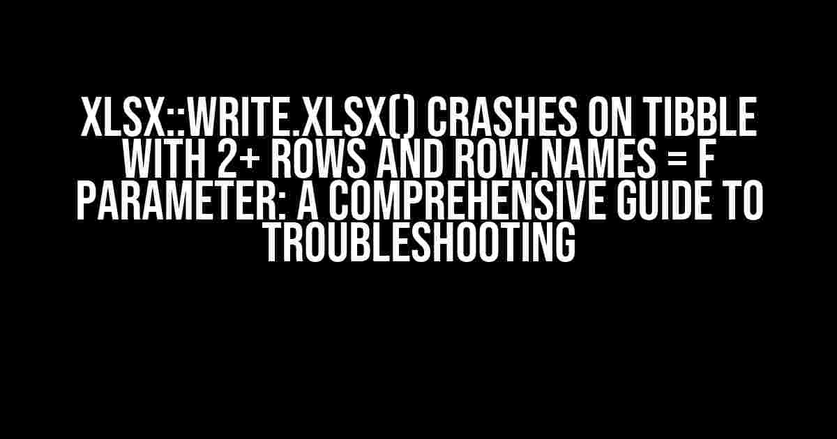 xlsx::write.xlsx() Crashes on Tibble with 2+ Rows and row.names = F Parameter: A Comprehensive Guide to Troubleshooting